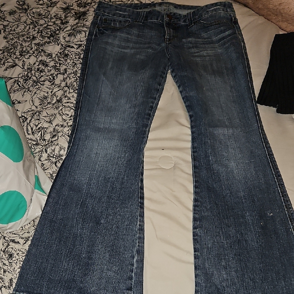 Express Blue Flare Wide Leg Jeans with Natural Fading